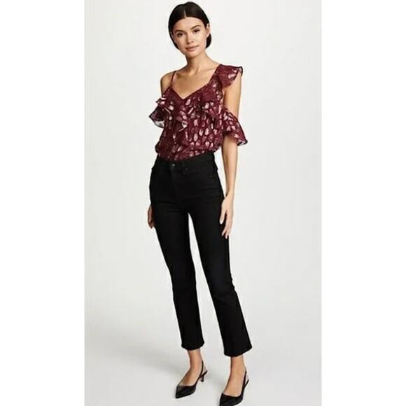 Veronica Beard Benton Leopard Burgundy & Silver Ruffle Top Blouse Size 4 - Picture 8 of 8